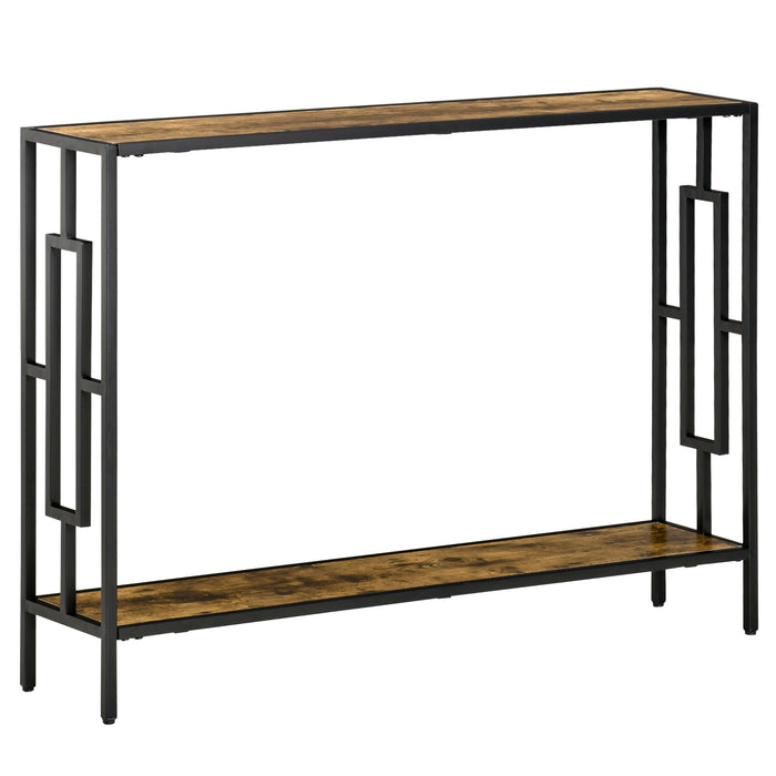 Industrial Console Table with Storage - Narrow Hallway Dressing Desk, Rustic Metal Frame Design - Space-Saving Furniture for Living Room and Bedroom