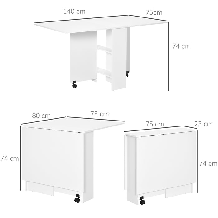 Space-Saving Drop Leaf Table with Wheels - Folding Kitchen and Dining Desk, 2 Storage Shelves, Mobile Design - Ideal for Small Spaces and Apartments