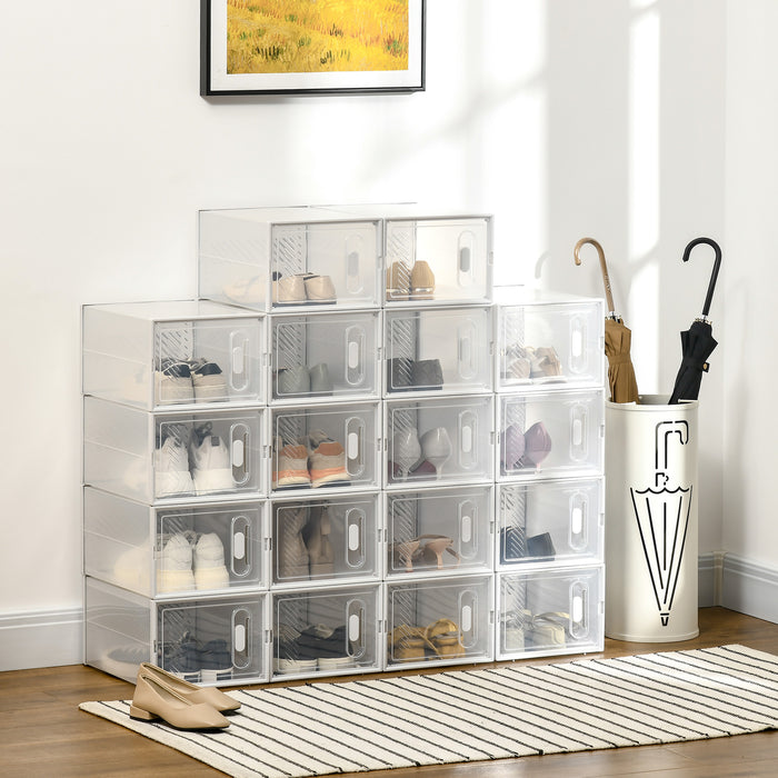 Modular Shoe Organizer with Magnetic Closure - Stackable Clear Cube Storage for UK/EU Sizes up to 43 - Space-Saving Solution for Men & Women’s Footwear