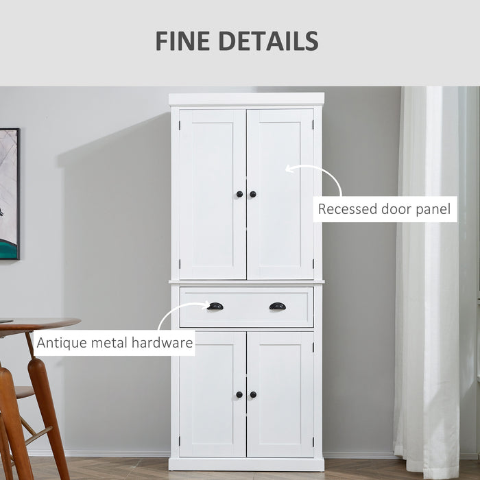 Colonial Style Freestanding Pantry Cabinet - Spacious Kitchen Storage Cupboard, 76x40.5x184 cm, Elegant White - Ideal for Home Organization and Food Storage