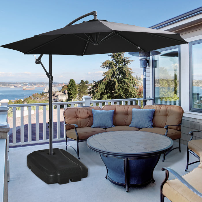 Portable 7.5kg Square Parasol Base with Wheels - Adjustable Weight for Cantilever & Banana Umbrellas, Water & Sand Fillable up to 100kg - Outdoor Patio Stability and Support in Black