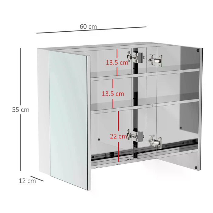 Stainless Steel Double Door Mirror Cabinet - Sleek Bathroom Storage Solution with Reflective Surfaces - Ideal for Organizing Toiletries and Enhancing Space