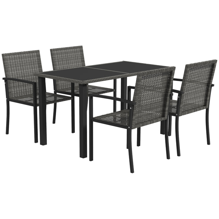 5-Piece Patio Dining Set with Tempered Glass Tabletop - Outdoor Conservatory Furniture, 4 Grey Chairs - Ideal for Al Fresco Meals & Gatherings