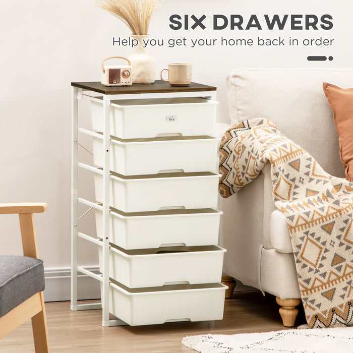 6-Drawer Chest Storage Unit - Steel-Framed Bedroom and Living Room Organizer, White Finish - Space-Saving Furniture for Clutter-Free Living