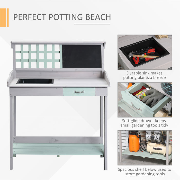 Garden Potting Station with Storage - Wooden Work Bench with Drawer & Shelves for Planting and Tools - Ideal for Outdoor Gardening and Flower Enthusiasts