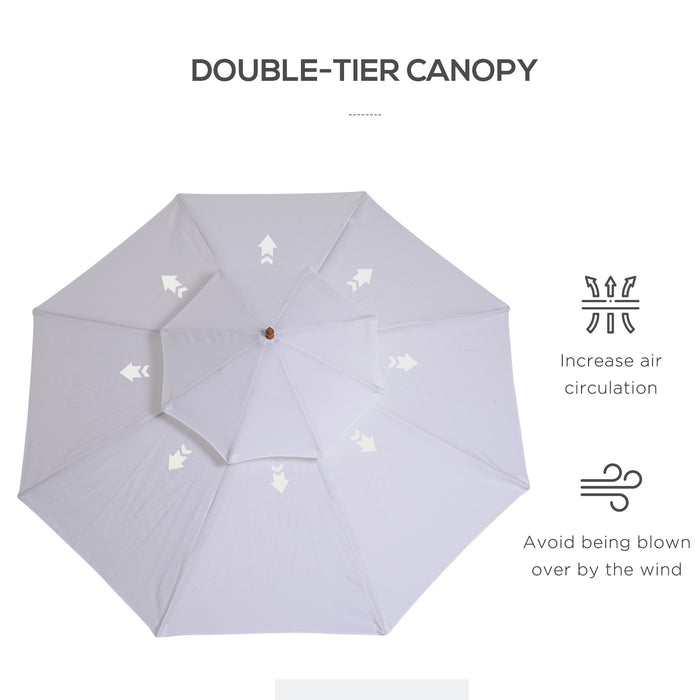 Double Tier 2.7m Patio Umbrella - Cream White Bamboo Garden Parasol with Sunshade - Ideal for Outdoor Relaxation and UV Protection