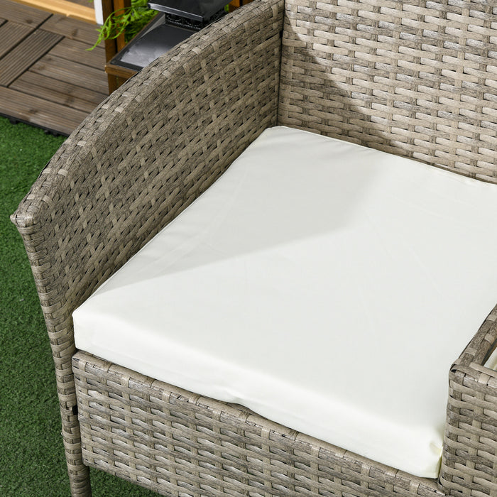 Rattan Twin-Seater Lounge Chair with Central Connecting Table - Elegant Grey Finish - Perfect for Patio and Couples Cozy Seating