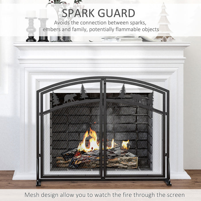 Metal Mesh Fire Guard with Double Doors - Decorative Spark Flame Barrier Featuring Tree Design - Safety Fireplace Screen for Living Room and Bedroom Decor