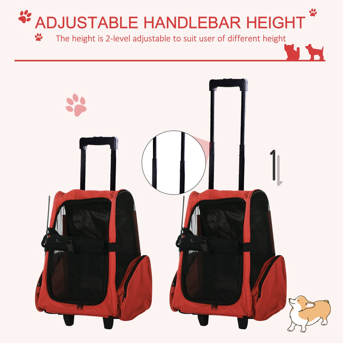 Travel Pet Carrier Backpack with Trolley - Telescopic Handle, Spacious 42x25x55 cm, Vibrant Red - Comfortable Transport for Cats and Dogs