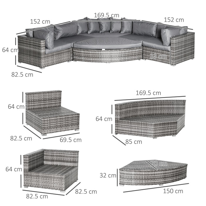 Outdoor Rattan Lounge Set - 6-Seater Wicker Sofa with Plush Cushions, Half Round Patio Design - Ideal for Garden Conversations and Relaxation