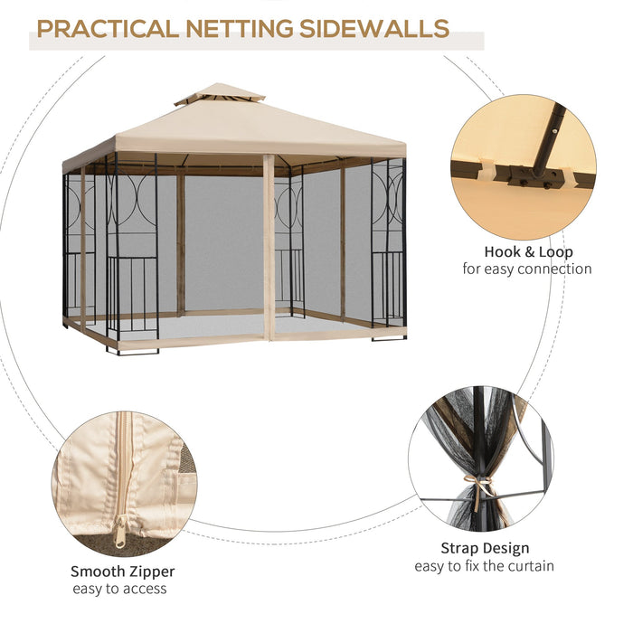 Garden Gazebo with Netting - 3x3m Outdoor Shelter with Dual-Tiered Roof - Ideal for Patio Leisure and Protecting against Bugs