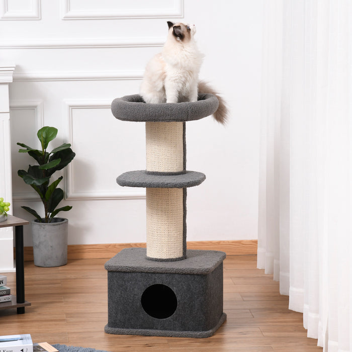 Cat Tree Kitten Tower - Multi-Level Activity Centre with Sisal Scratching Posts, Condo, Plush Perches, Grey - Ideal for Playful Cats and Kittens