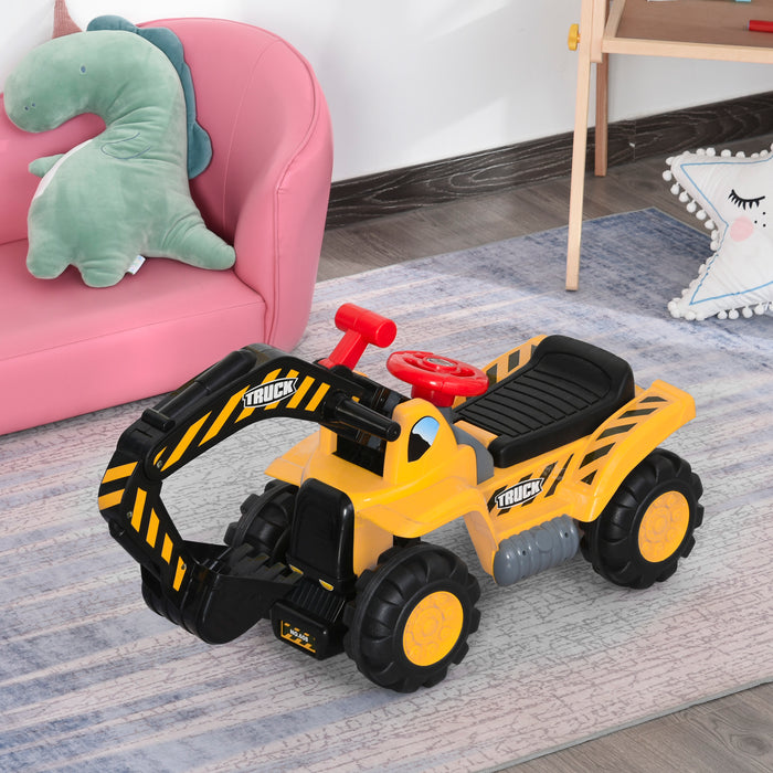 Kids' 4-in-1 HDPE Excavator Ride-On Truck in Yellow & Black - Multifunctional Playtime Vehicle with Scooping Bucket - Ideal for Enhancing Coordination Skills in Young Children