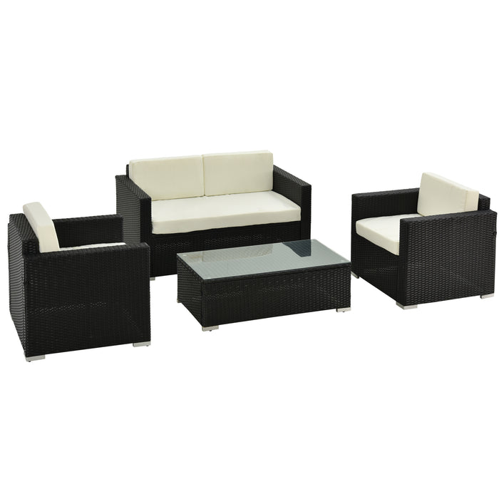 4-Seater Rattan Garden Sofa Set - Weather-Resistant Wicker Patio Furniture with Steel Chair Frame - Stylish Outdoor Seating for Family and Entertaining