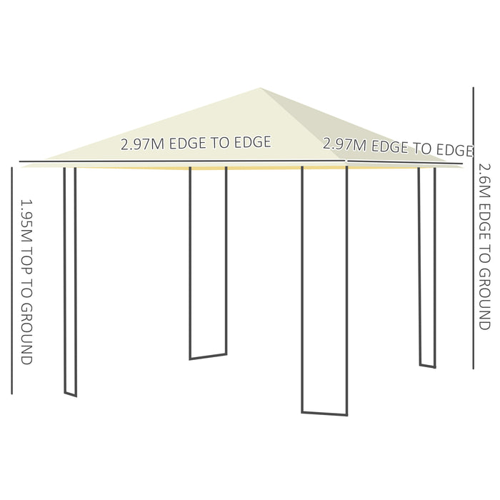 Outdoor Metal Gazebo 3x3m - Party and BBQ Pavilion with Water-resistant PE Canopy, Cream - Ideal Shelter for Garden Events