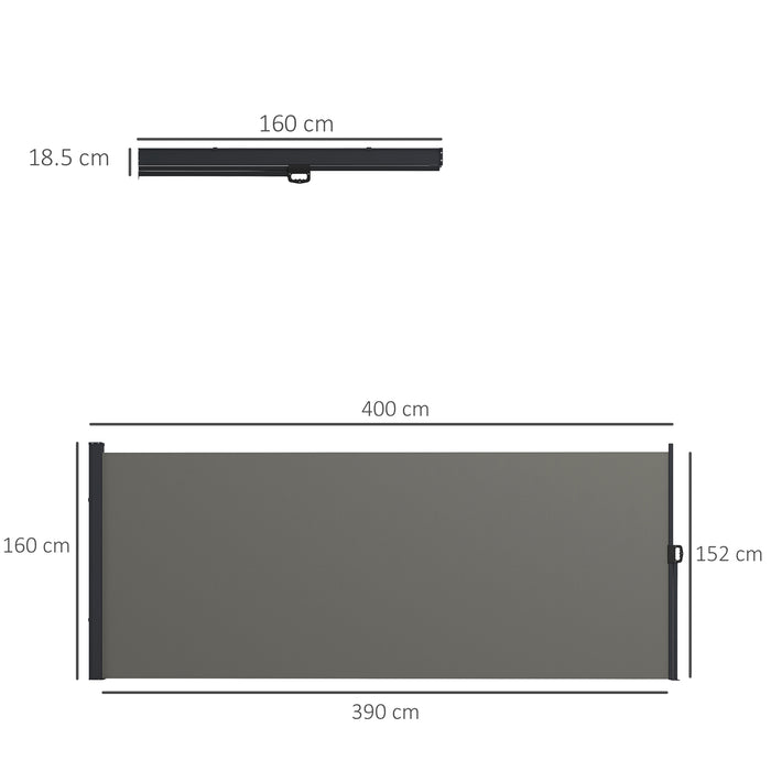 Outdoor Retractable Awning - Privacy Screen for Garden, Hot Tub, Balcony, Terrace, Pool, 400x160cm - Dark Grey Weather-Resistant Hideaway Divider