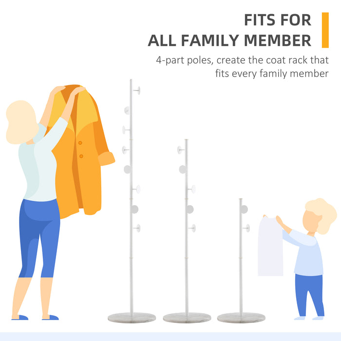 Modern Free-Standing Hall Tree Coat Rack - 8 Round Disc Hooks, Marble Base, Steel Frame for Clothing & Accessories - Ideal for Entryway Organization