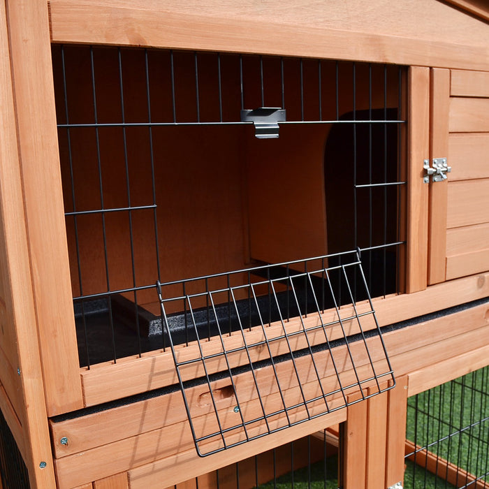 2-Tier Hutch for Rabbits & Guinea Pigs - Indoor/Outdoor Pet Cage with Ramp & Slide-Out Tray - Spacious Comfort for Small Animals