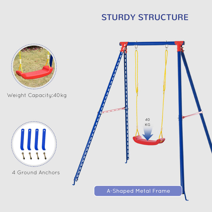 Heavy Duty Metal Swing Set with Adjustable Rope Seat - A-Frame Outdoor Playset for Backyard Fun - Ideal for Kids Aged 6-12, Vibrant Blue