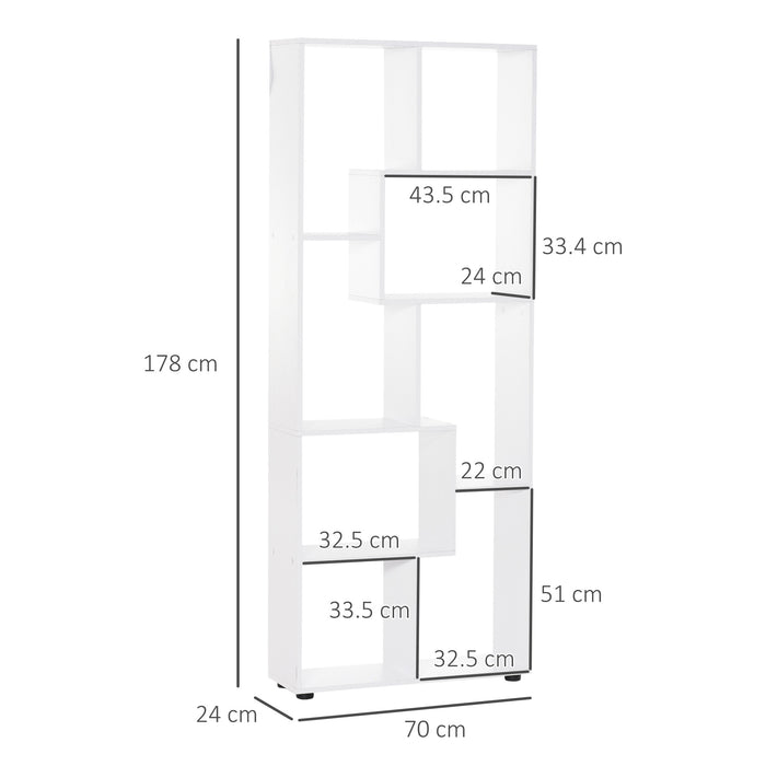 8-Tier Bookshelf with Melamine Finish - Stable, Freestanding Storage and Display Unit with Anti-Tipping Foot Pads - Chic Modern Home Organizer in White