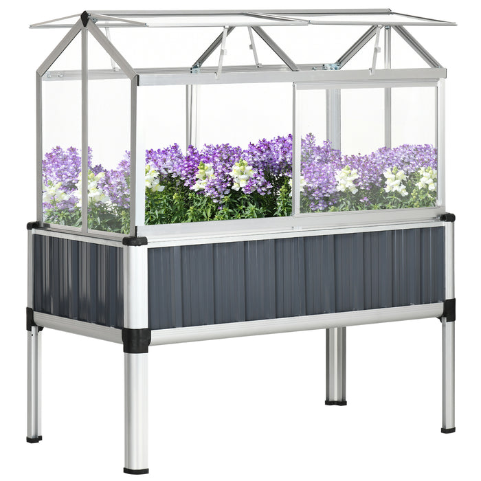 Galvanized Steel Raised Garden Beds with Greenhouse Cover - Durable Planters with Openable Windows for Ventilation - Ideal for Urban Gardening & Season Extension