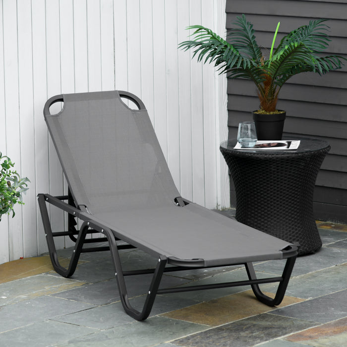 Sun Lounger Recliner - 5-Position Adjustable Backrest, Lightweight Frame for Outdoor Comfort - Ideal for Poolside Relaxation or Sunbathing in Grey