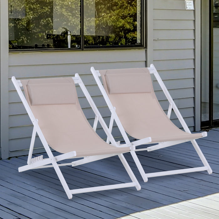 Folding Garden Beach Deck Chairs, Set of 2 - Seaside Patio Lounger, Compact & Portable - Ideal for Outdoor Relaxation and Sunbathing