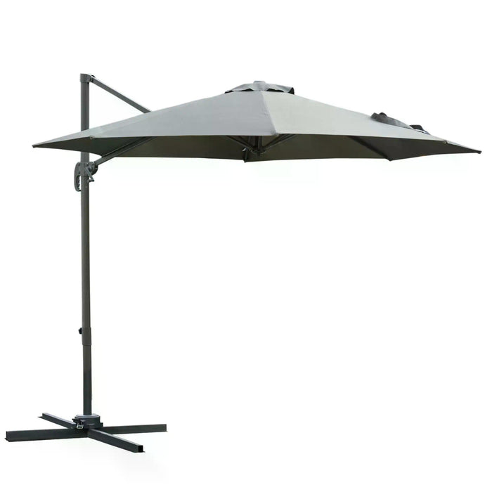 Roma Umbrella 3m Cantilever - Patio Offset Parasol, Hanging Sun Shade Canopy with 360° Rotation and Cross Base - Ideal for Outdoor Comfort in Dark Grey