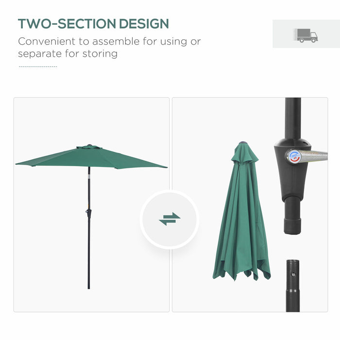 Outdoor Garden 2.7M Tilting Parasol - Aluminum Frame Sun Shade with Crank, Green - Ideal for Patio Sun Protection and Outdoor Relaxation