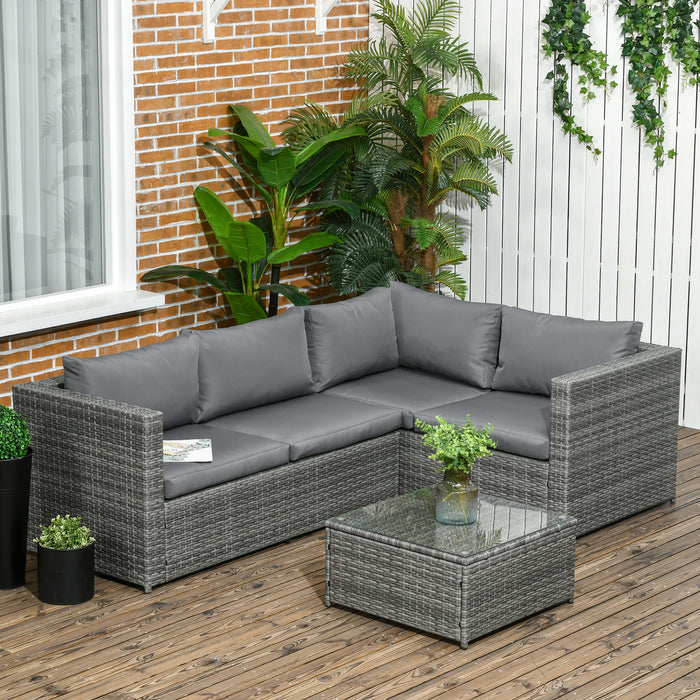 Rattan 4-Seater Sofa Set - Outdoor Patio Furniture with Coffee Table and Thick Cushions - Ideal for Garden, Deck, and Conservatory Lounging