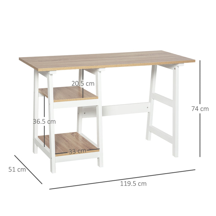 Compact Computer Desk with Bookshelf - Space-Saving Study Table & Workstation with Storage Shelves - Ideal for Home Office and Student Use, White and Natural Finish