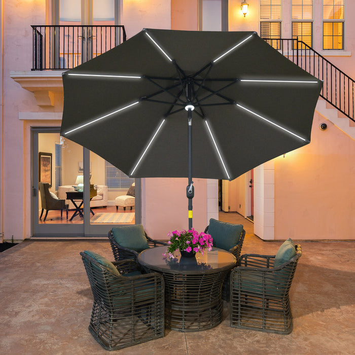 Extra-Large 2.7m Garden Parasol - Sun Umbrella with LED Solar Lights & Ventilated Tilt Canopy - Outdoor Summer Patio Shelter for Day & Evening