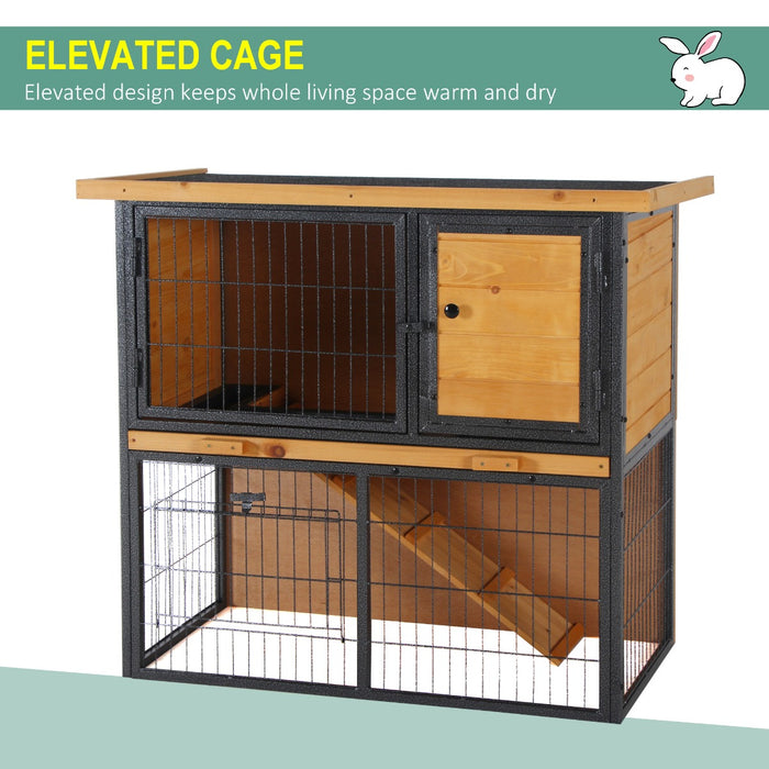 Elevated Wood & Metal Guinea Pig Hutch - Bunny Cage with Slide-Out Waste Tray, Asphalt Roof, Lockable Door - Ideal for Outdoor Pet Enclosures