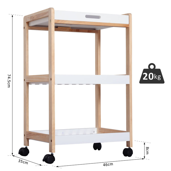 Mobile Kitchen Storage Cart - 3-Tier Rolling Trolley with Shelves and Wheels, White, 46 x 35 x 74.5 cm - Ideal for Home Organization and Space Saving