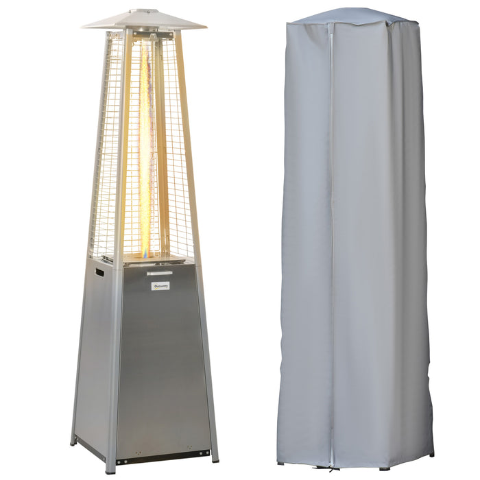 Outdoor Patio Gas Heater 11.2KW - Stainless Steel Pyramid Propane Heater with Wheels and Dust Cover - Ideal for Garden Heating and Outdoor Comfort