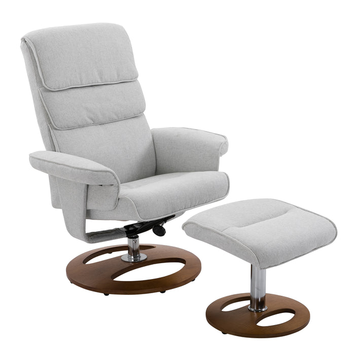 360° Swivel Recliner Chair and Ottoman Set - Modern Sofa Stool with Soft, Thick Padding and Wood Base in Grey - Comfortable Lounging for Home or Office