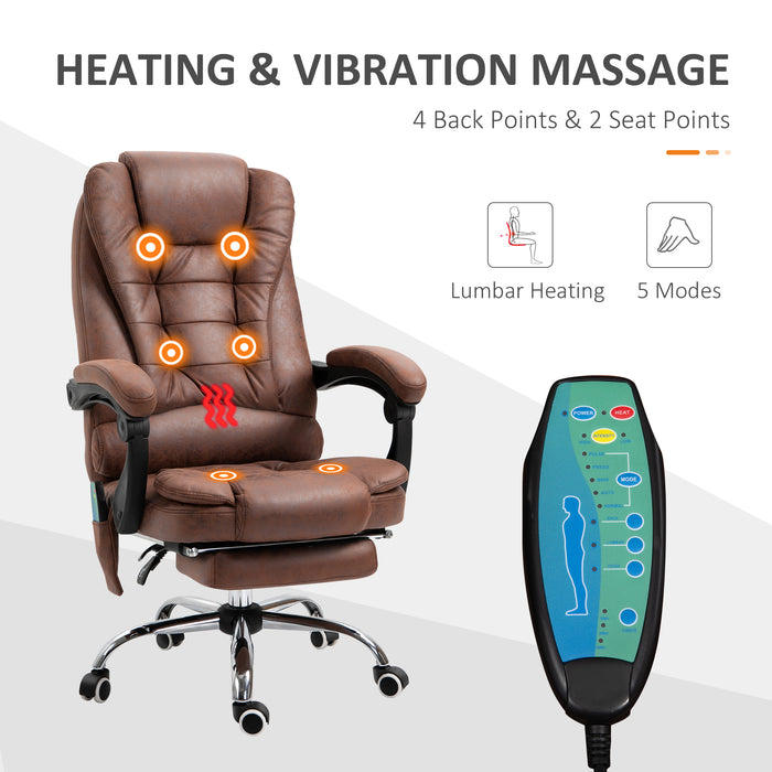 Ergonomic High-Back Executive Chair with Heated Massaging Function - 6-Point Vibration, Swivel & Adjustable Reclining Desk Chair with Footrest - Ideal for Office Comfort and Stress Relief, Brown