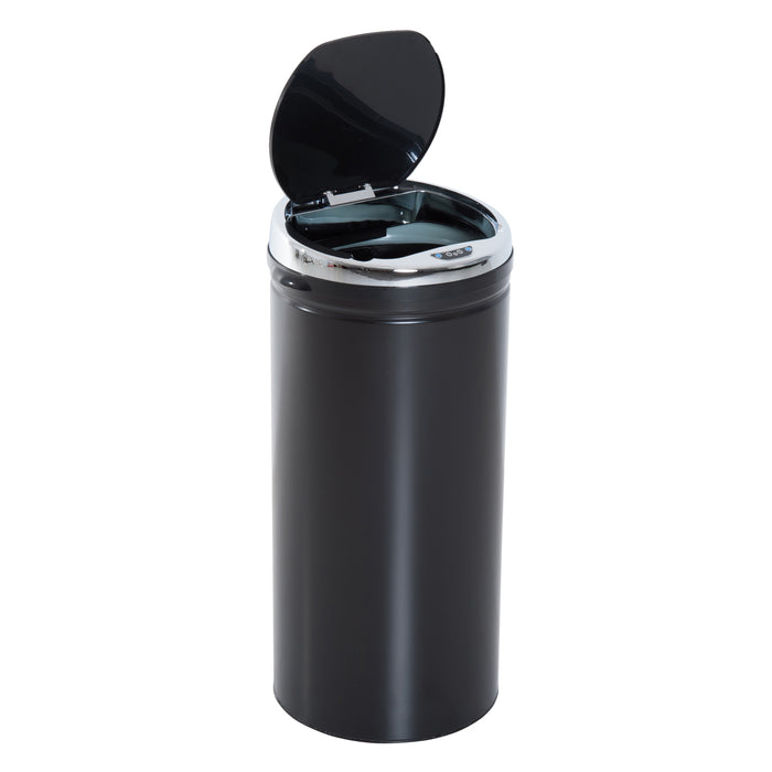 42L Stainless Steel Sensor Trash Can - Hands-Free Garbage Disposal with Bucket, Black - Ideal for Hygienic Waste Management in Home or Office