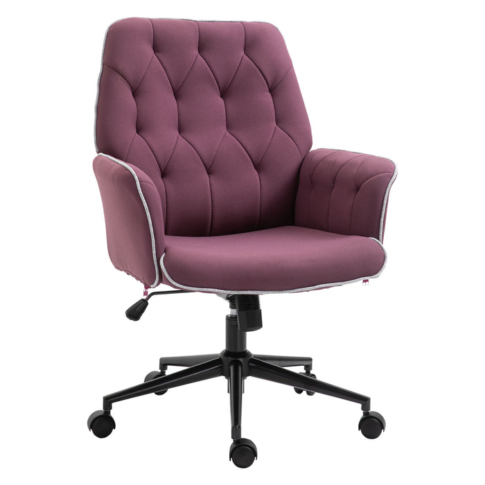 Ergonomic Linen Swivel Chair - Mid-Back Office Computer Chair with Adjustable Seat and Arms, Purple - Ideal for Desk-Centric Professionals