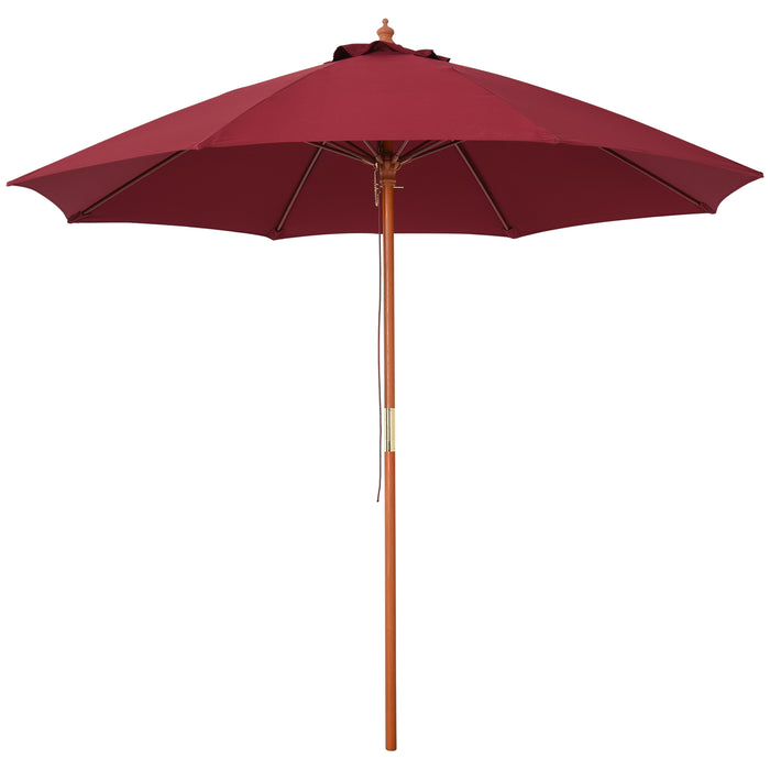 2.5m Wood Garden Parasol - UV and Wind Resistant Outdoor Patio Sun Shade Market Umbrella with Top Vent - Ideal for Backyard Comfort in Wine Red