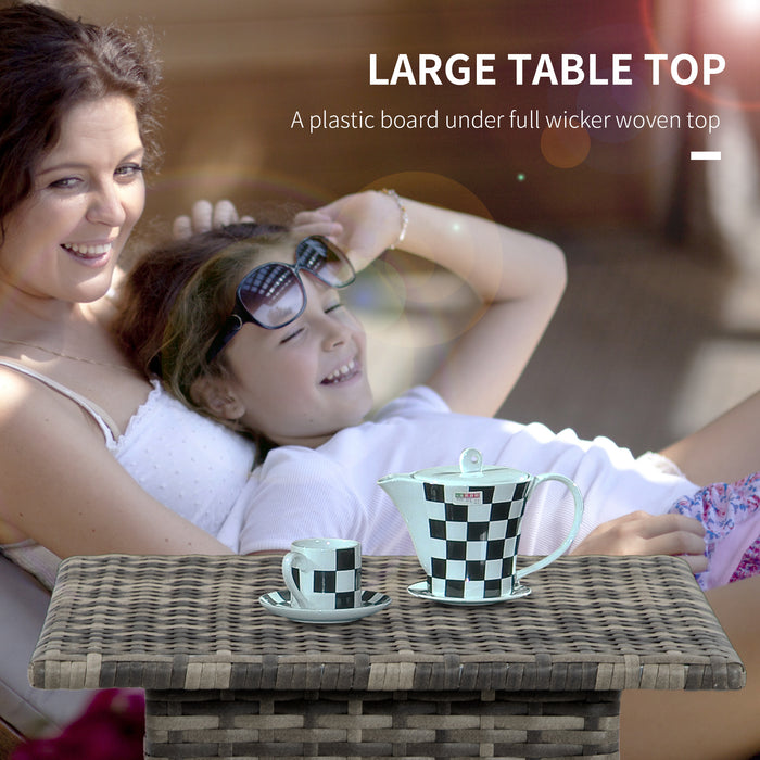 Outdoor Rattan Side Table with Plastic Board - Fully Woven Top, Mixed Grey Finish - Ideal for Patio, Garden, Balcony Spaces