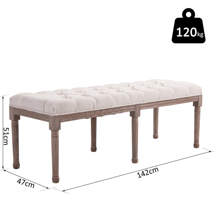 Chic Button-Tufted Chaise Lounge - Elegant Fabric Upholstered Bench with Wooden Legs - Comfortable Seating for Hallways, Windows, Bedroom Decor