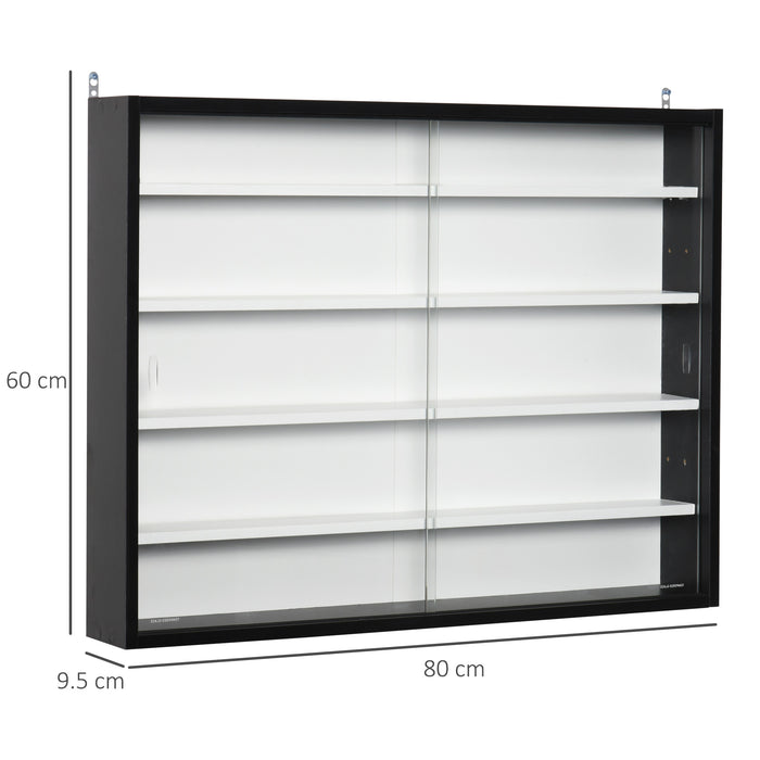 5-Tier Wall Display Cabinet with Adjustable Shelves - Glass-Door Unit for Home & Office Decor, 60x80 cm - Ideal for Ornaments & Books, Available in Black/White