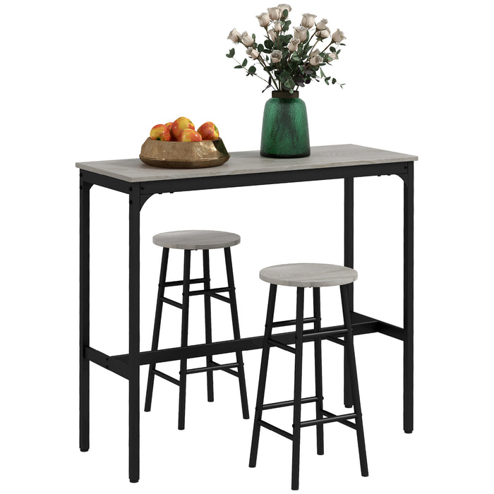 Industrial 3-Piece Dining Set - Bar Table with 2 Stools for Compact Spaces - Ideal for Small Apartments in Grey Finish