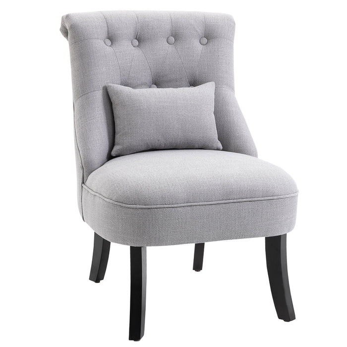 Fabric Upholstered Tub Chair with Pillow - Single Sofa Dining Accent Chair with Solid Wood Legs - Elegant Seating for Living Room, Home Furniture, Grey