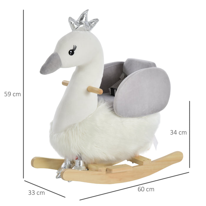 Plush Swan-Shaped Rocking Animal for Kids - Toddler Ride-On Toy with Realistic Sounds - Ideal for Ages 18-36 Months