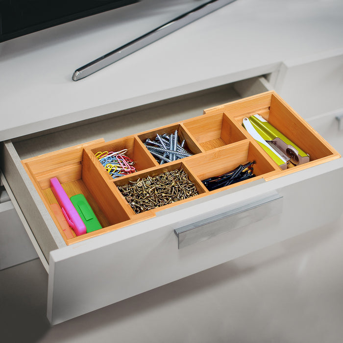 Extendable Storage Solution - Adjustable Drawer Organizer with Dividers, 24.6-41cm - Ideal for Tidy Kitchen, Office, and Bedroom Drawers