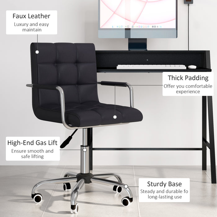 Home Office Furniture Combo - Ergonomic Faux Leather Swivel Chair and Study Desk with Built-in Shelf - Ideal for Remote Work and Study Spaces