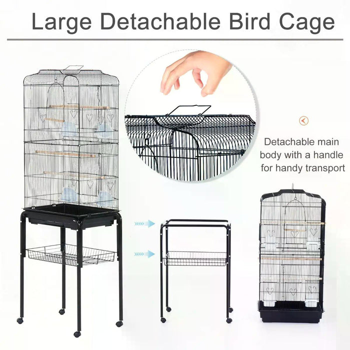 Extra-Spacious Bird Sanctuary - Parrot Cockatiel Cage, 47.5L x 37W x 153H cm, Durable Design - Ideal Home for Large Birds, Easy Cleaning