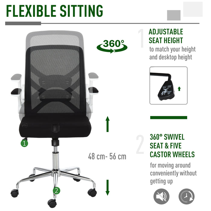 Ergonomic Mesh Swivel Office Chair with Flip-Up Arms - Adjustable High-Back Design with Lumbar Support for Home or Office - Ideal for Comfortable All-Day Seating and Productivity